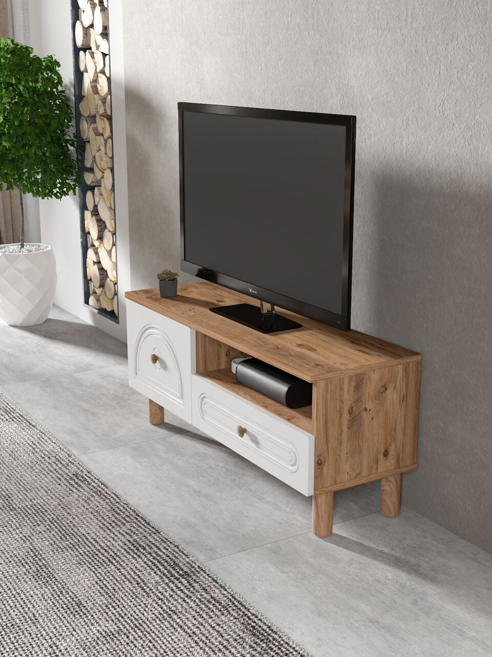 Comoda TV, Hanah Home, Mavora 105, 104x47x35 cm, PAL, Pin Atlantic / Alb - view 4