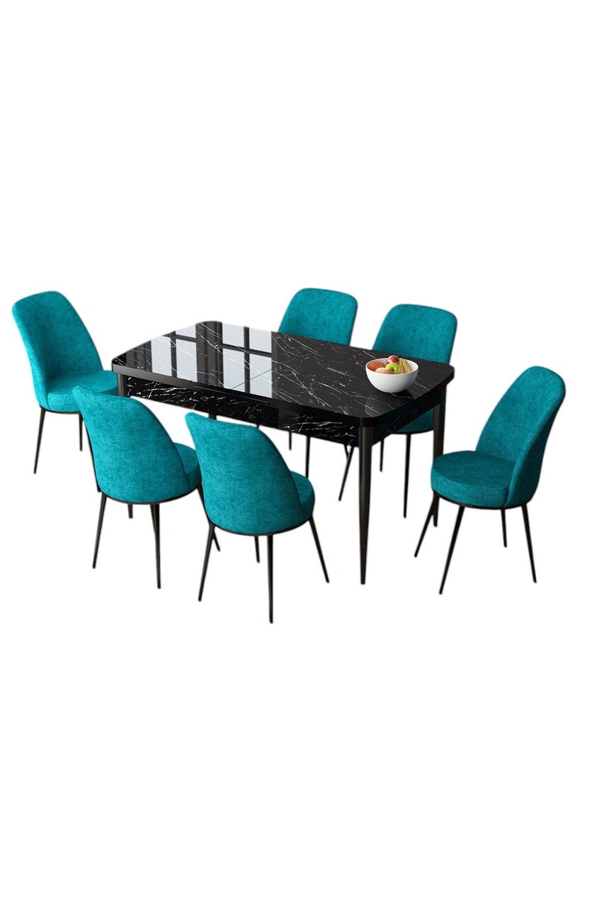 Set masa extensibila si scaune, Hanah Home, Zen, Marmură neagră / Turcoaz - view 2