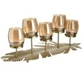 Suport pentru lumanari Leaf, InArt, 5 lumanari, 55 x 19 cm, fier/sticla, auriu