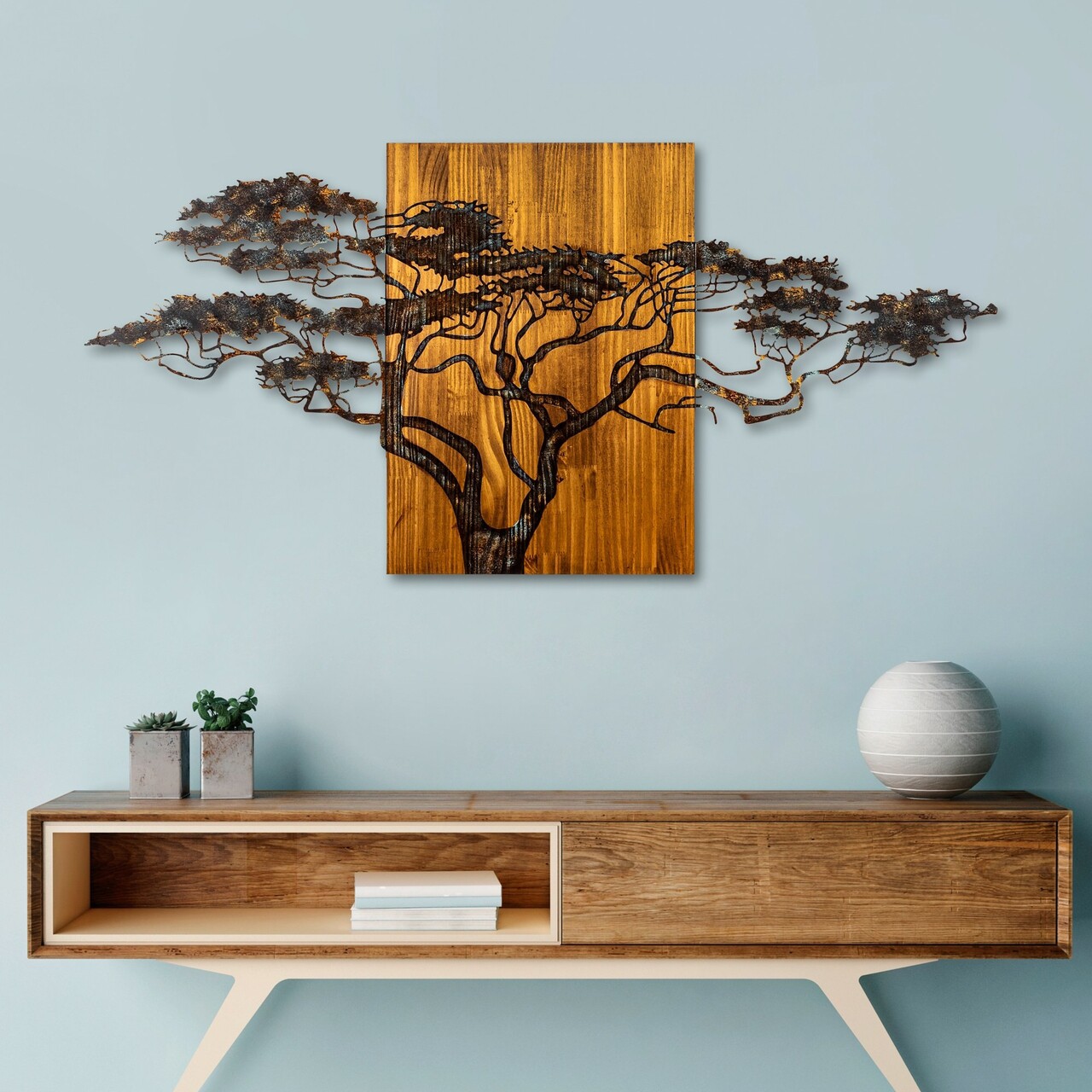 Decoratiune de perete, Acacia Tree, Lățime: 144 cm Înălțime: 70 cm Adâncime: 3 cm, Multicolor - view 3