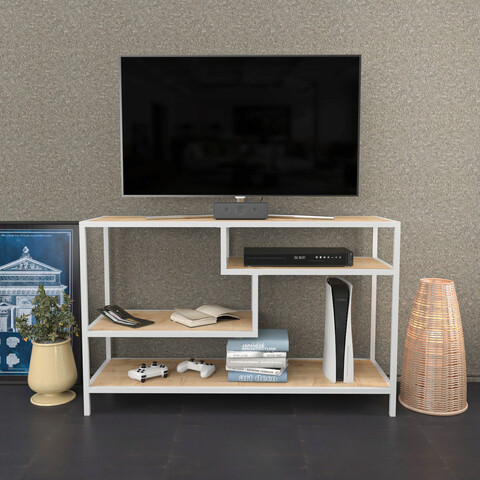 Comoda tv, retricy, robbins, 120x39x75 cm, pal, stejar alb