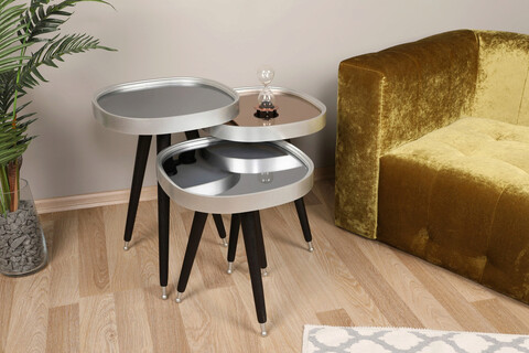 Set masute 3 piese, Kate, Lent, Argintiu / Negru Kate
