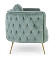 Canapea 2 locuri Tenbury, Bizzotto, 144x77x79.5 cm, lemn de frasin/otel/catifea, albastru tiffany