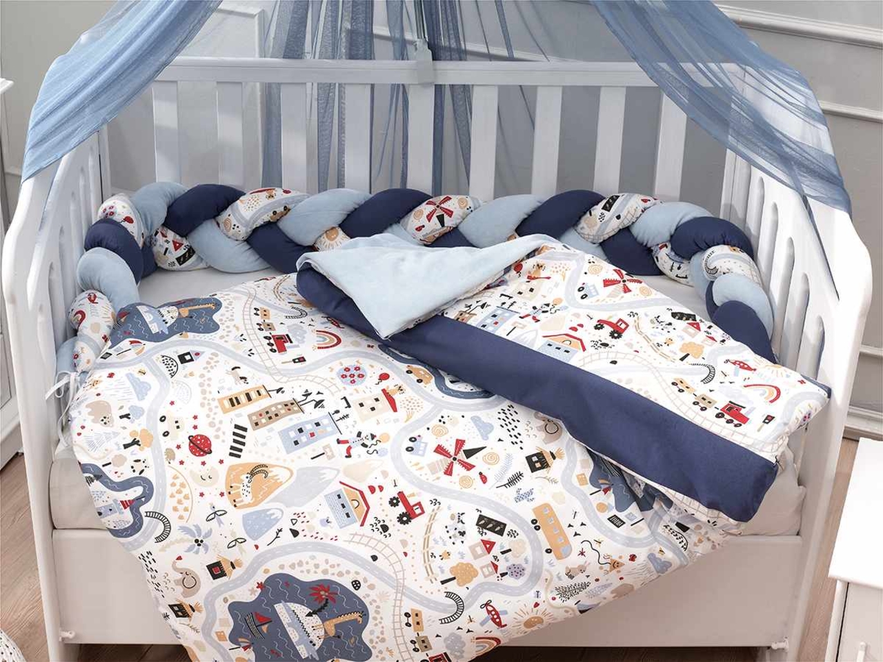 Set de dormit pentru bebelusi cu protectie laterala, Wallxpert, Adventure, Multicolor