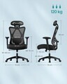 Scaun de birou, Songmics, ergonomic, suport lombar si tetiera reglabile, 70x71x114-124 cm, 150 kg, negru cerneala
