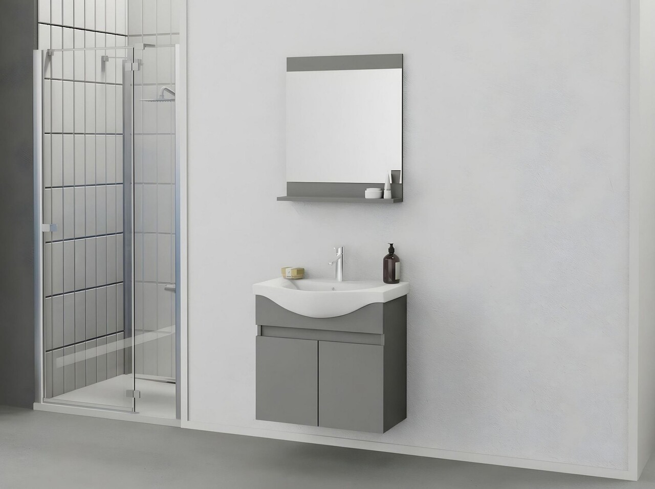 Set mobilier de baie (2 piese), Hanah Home, Mare 65, Gri Mat - view 2