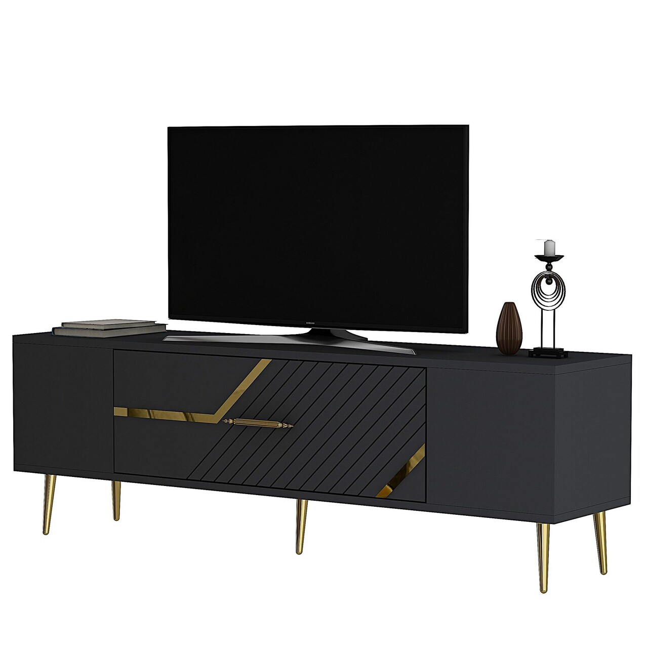 Comoda TV, Olivia, Dekolp5, Antracit / Aur - 3 | YEO