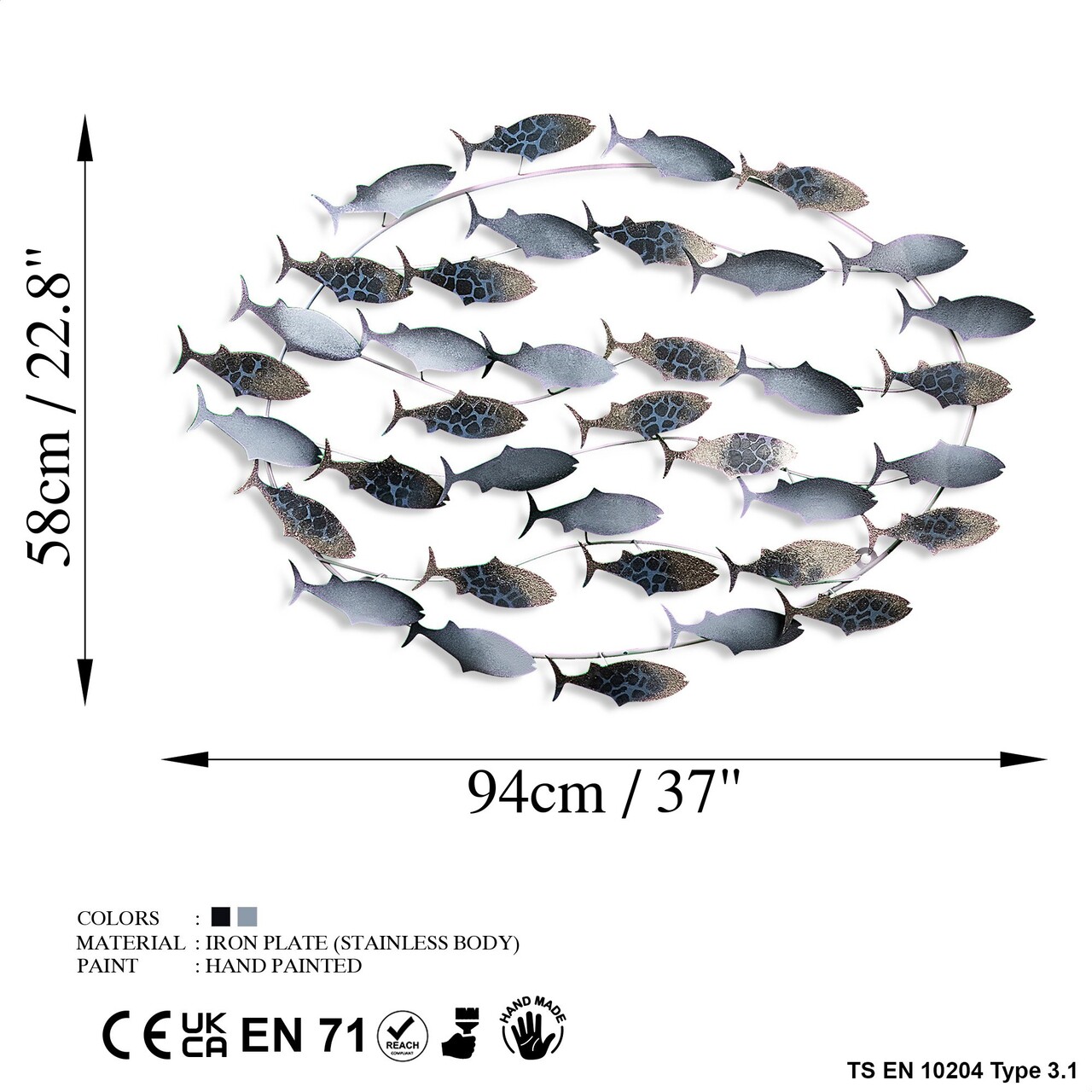 Decoratiune de perete, Alabalık 3, Dimensiuni: 94 x 58 x 4 cm, Multicolor - view 7