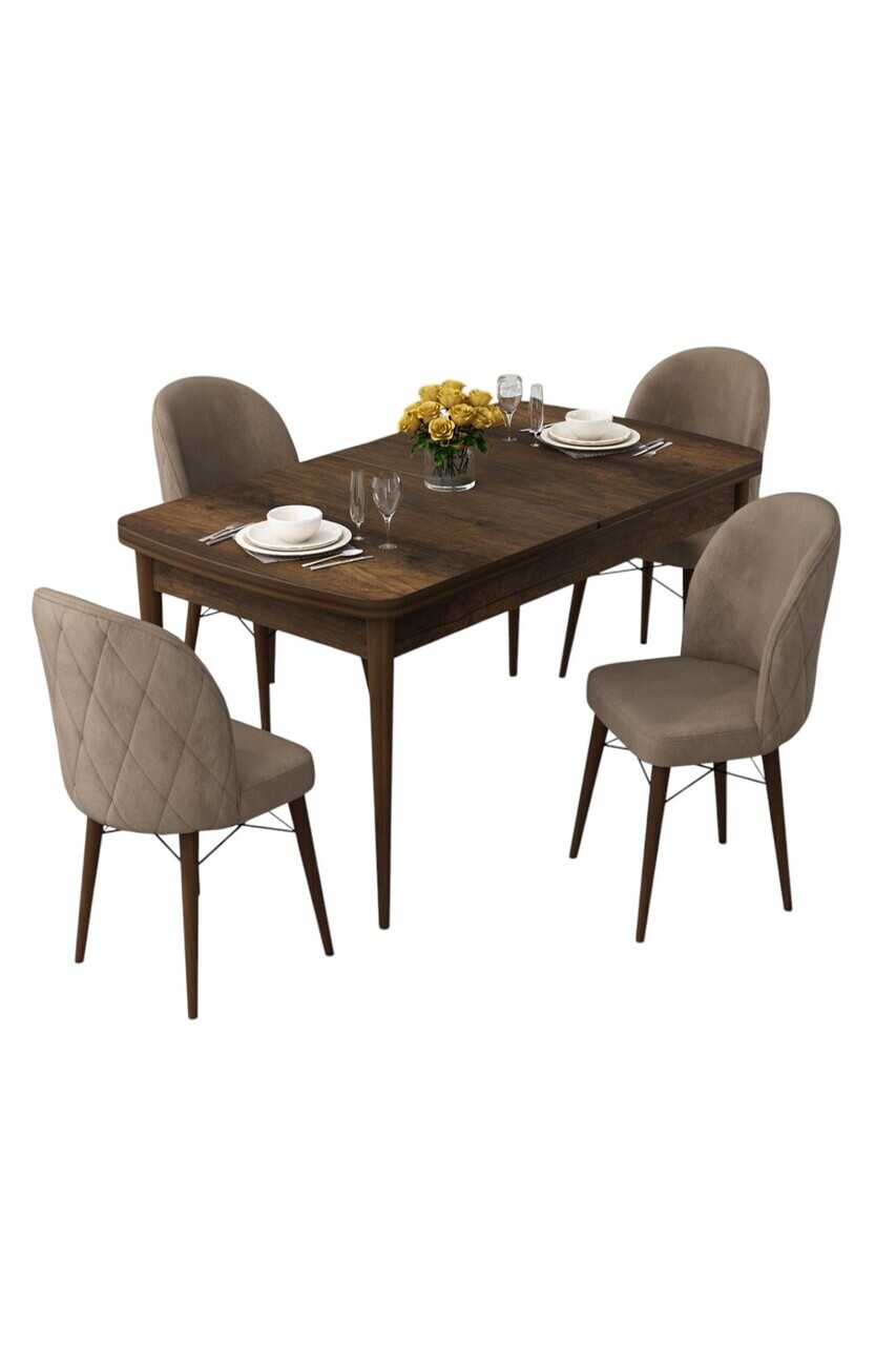 Set masa extensibila si scaune (5 piese), Hanah Home, Rut, Model baroc din lemn / Cappuccino — imaginea 2