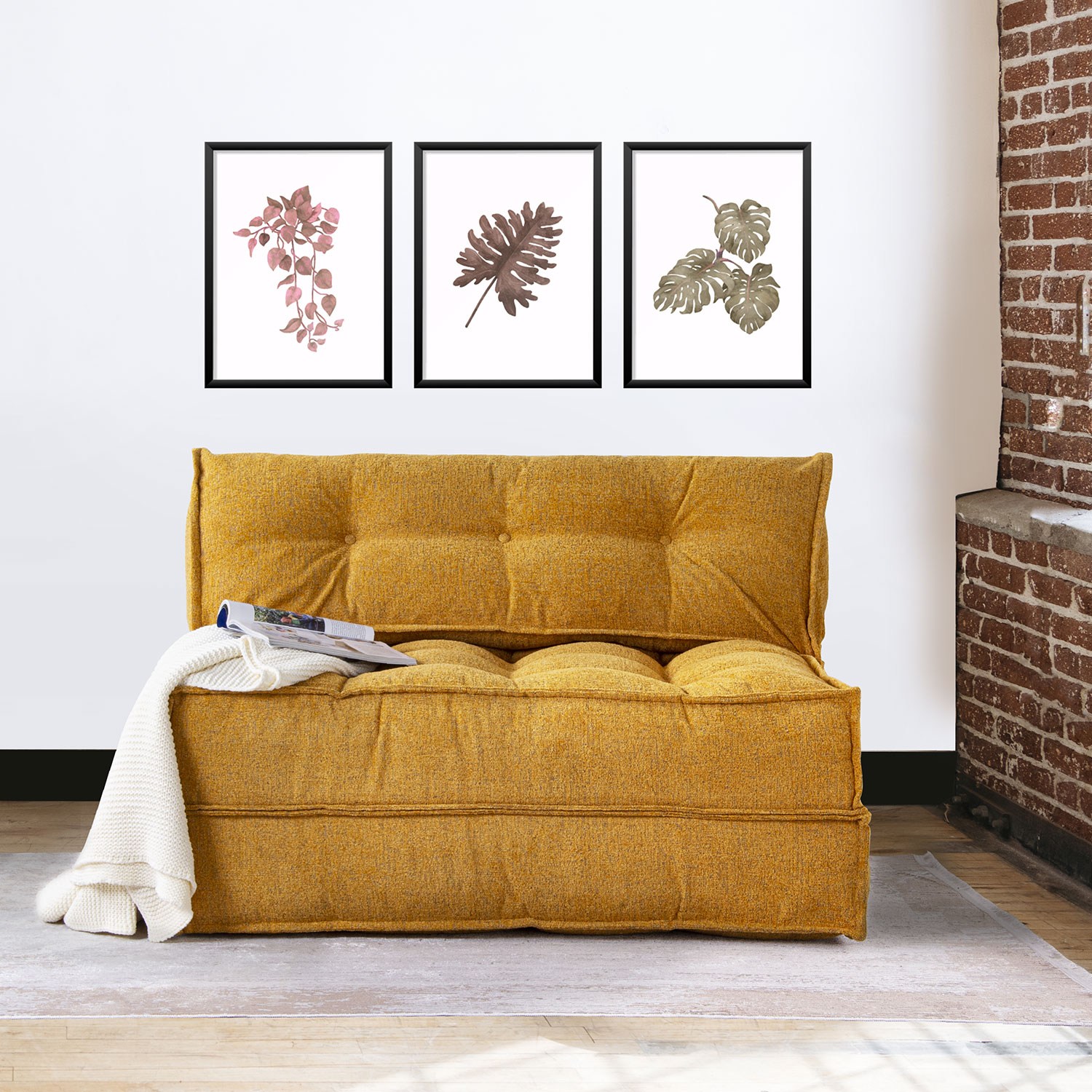 Canapea extensibila 2 locuri, Atelier del Sofa, 363SLD1112, Husă: 100% ȚESĂTURĂ BOUCLE, Galben mustar