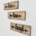 Set 3 decoratiuni de perete Love Live Laugh, Elvila Originals, 40x14 cm, handmade, lemn de molid