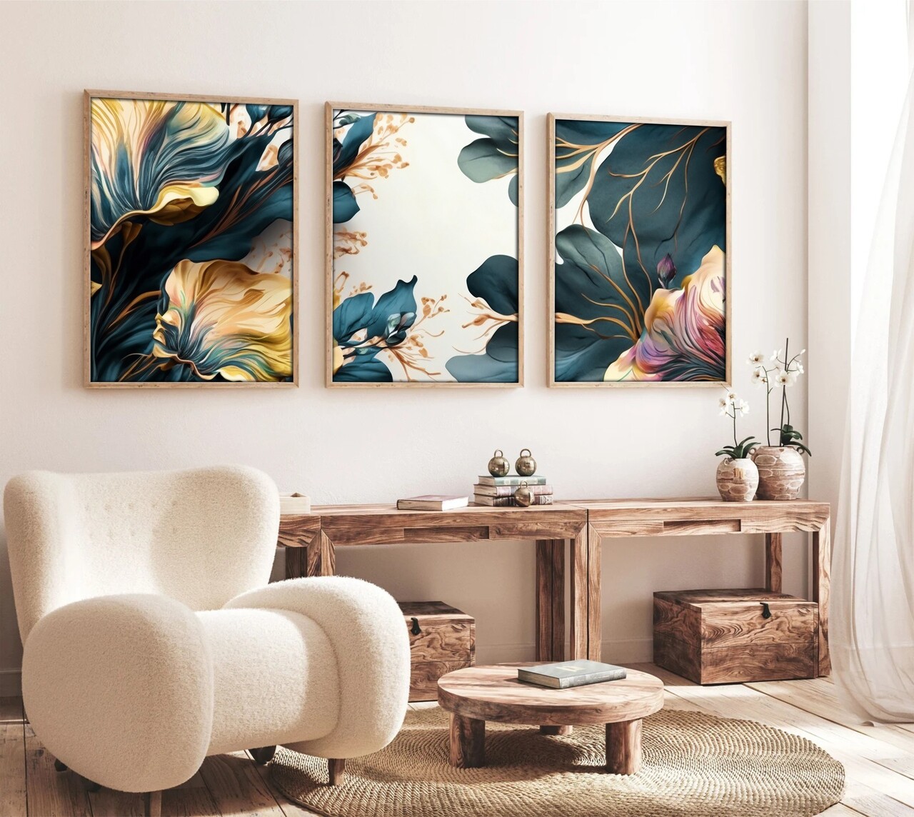 Set 3 tablouri decorative, Huhu217, Cadru: 100% LEMN MASIV (Grosime: 2,5 cm), Multicolor - view 4