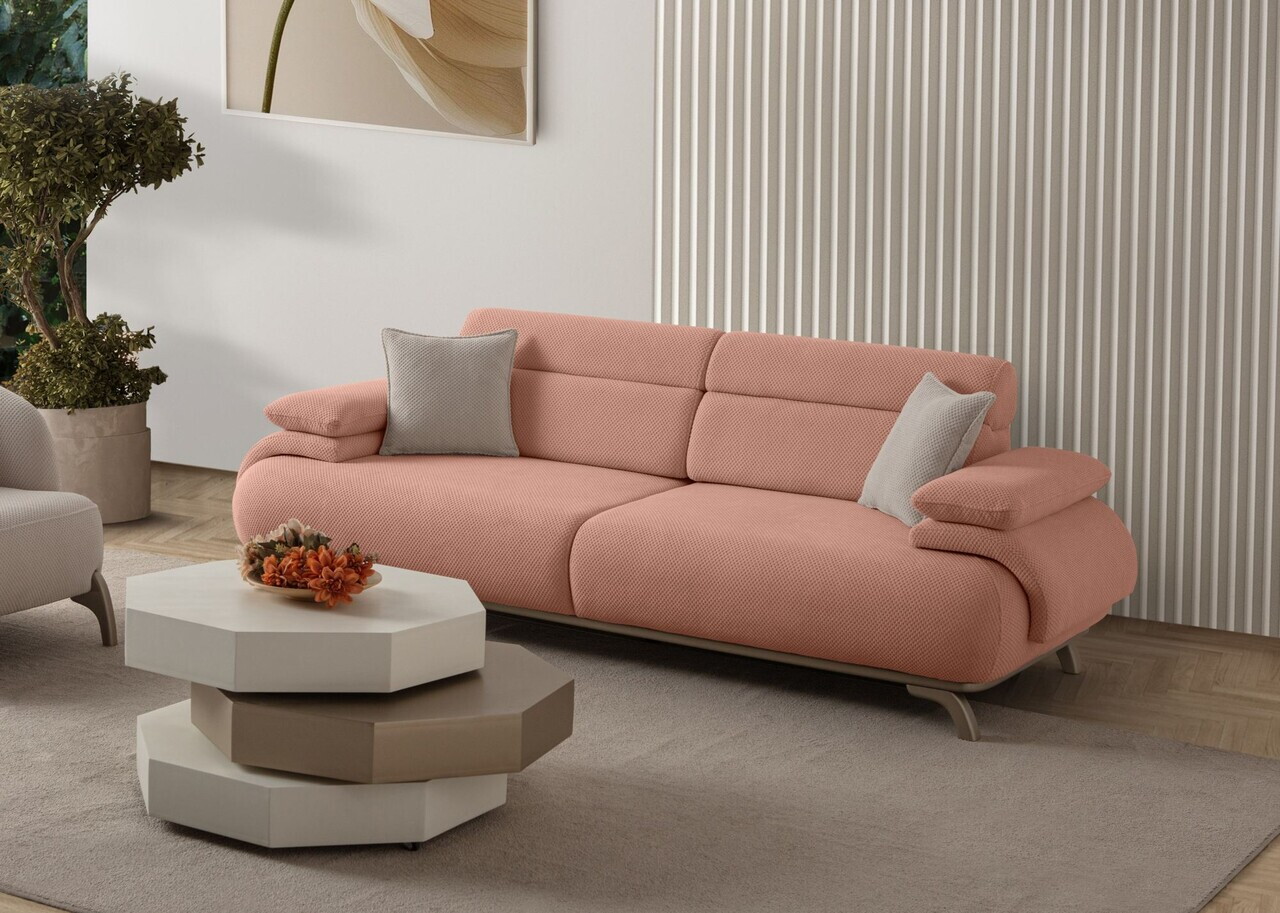 Canapea 3 locuri, Atelier del Sofa, 752EST1142, Lemn de carpen/PAL melaminat, Roz pudra