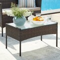 Set mobilier pentru gradina/terasa 4 piese, Lounge, otel/polietilena/sticla temperata, maro/grej