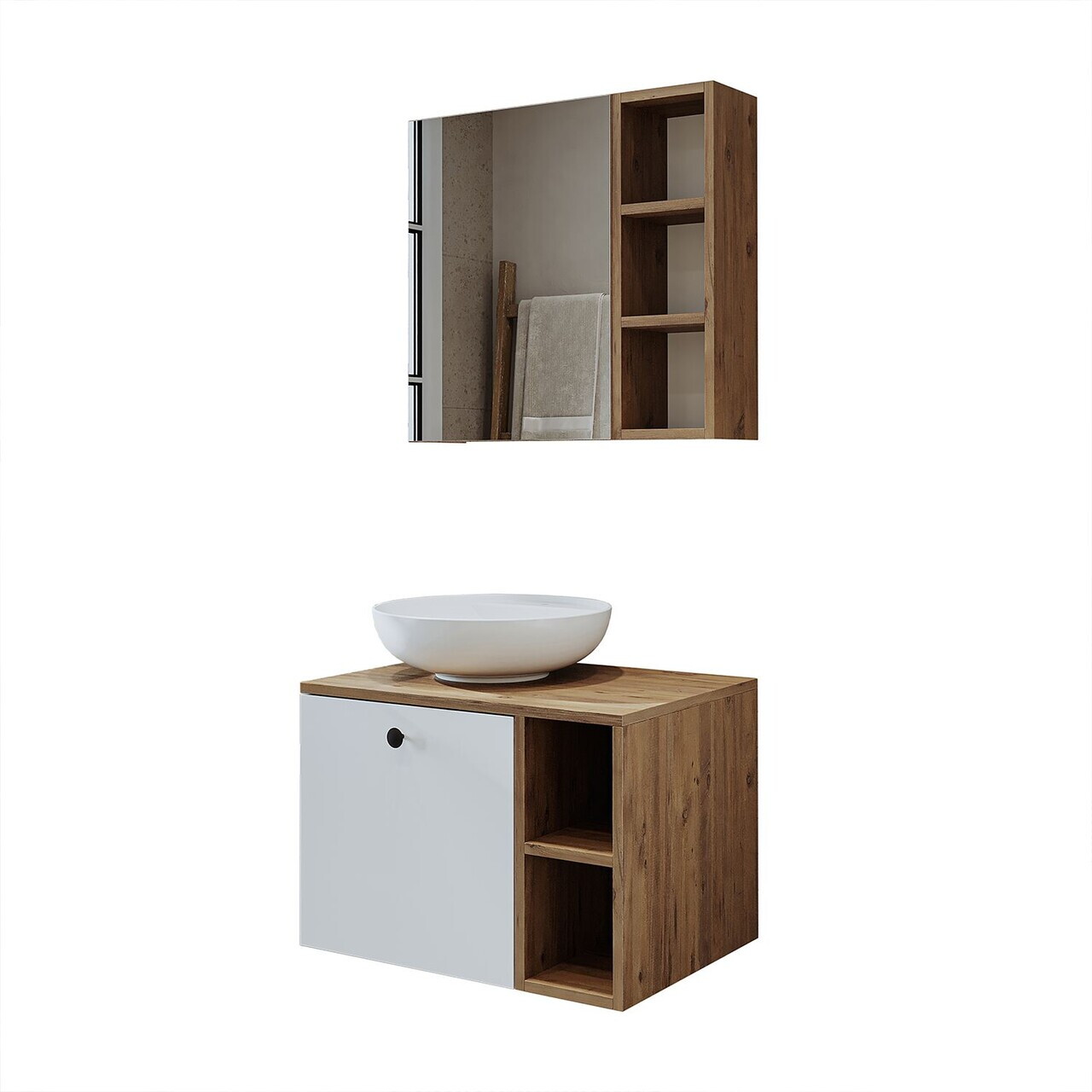 Set Dulap de Baie cu Chiuvetă și Oglindă (2 Piese), Hanah Home, 2476, MDF, Pin Atlantic / Alb — imaginea 6