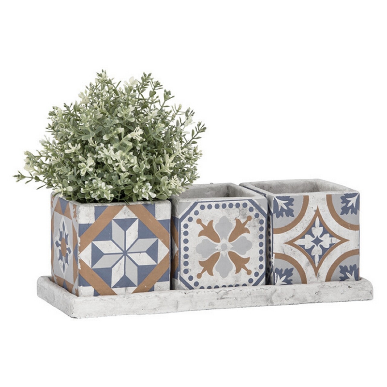 Set 3 Ghivece Si Suport Portuguese, Esschert Design, 36.1 X 13.3 X 12.6 Cm, Beton, Multicolor