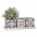 Set 3 ghivece si suport Portuguese, Esschert Design, 36.1 x 13.3 x 12.6 cm, beton, multicolor
