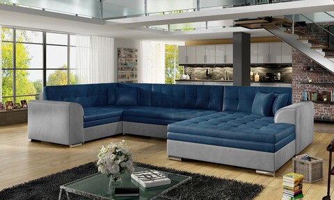 Coltar extensibil dreapta 5 locuri ELTAP, Damario, 338x189x78 cm, lemn/poliester, albastru inchis/gri inchis