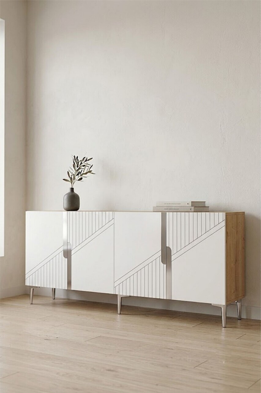 Consola, Hanah Home, Evva 150, 125x75x32 cm, Stejar Safir / Alb / Argintiu — imaginea 4
