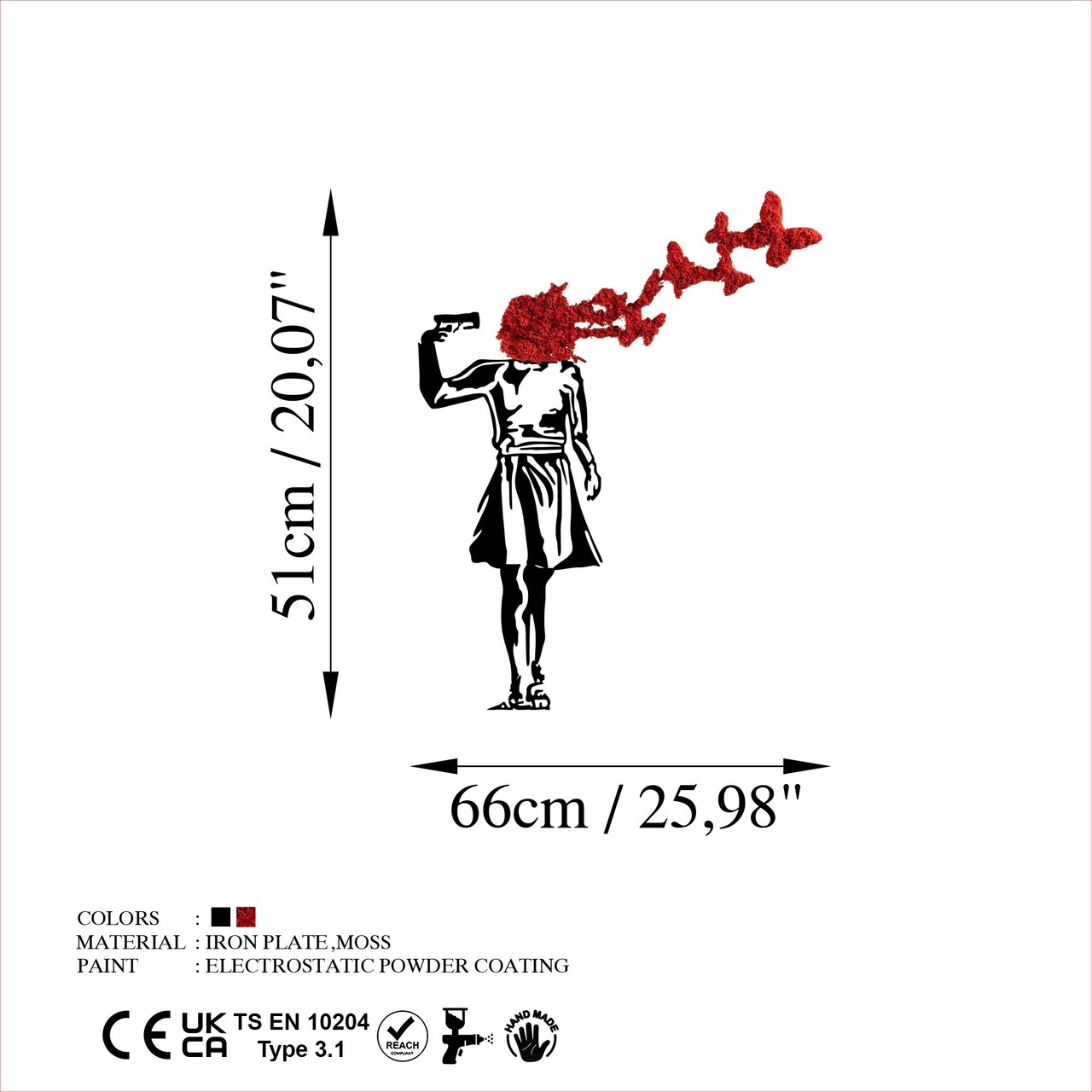 Decoratiune de perete, Banksy, Dimensiune: 66 x 51 cm, Roșu/Negru - view 7