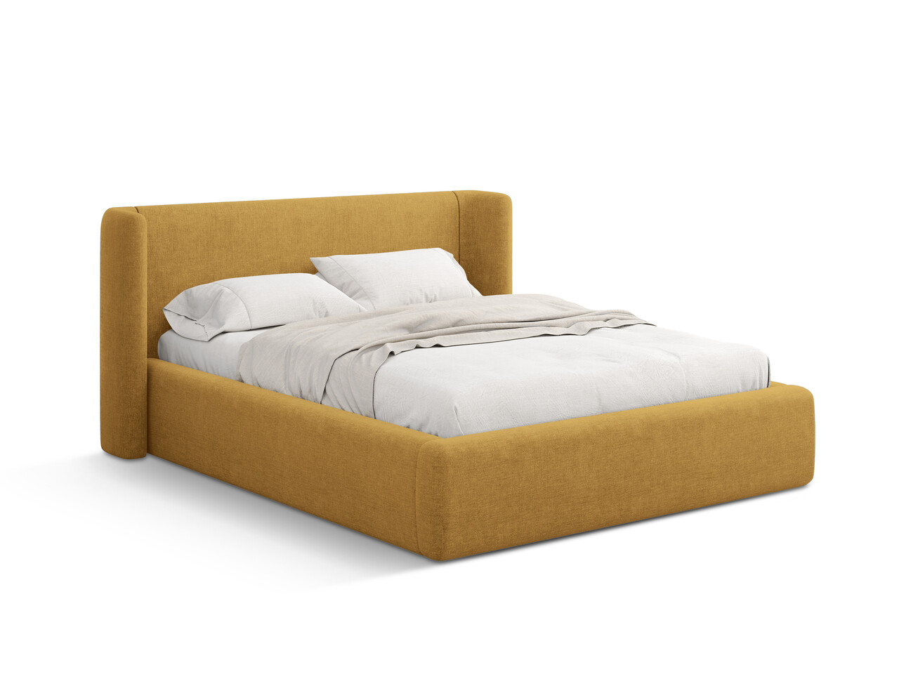 Pat tapitat cu somiera rabatabila si lada depozitare 200x200 cm Windsor & Co Jason tesatura structurata verde oliv deschis