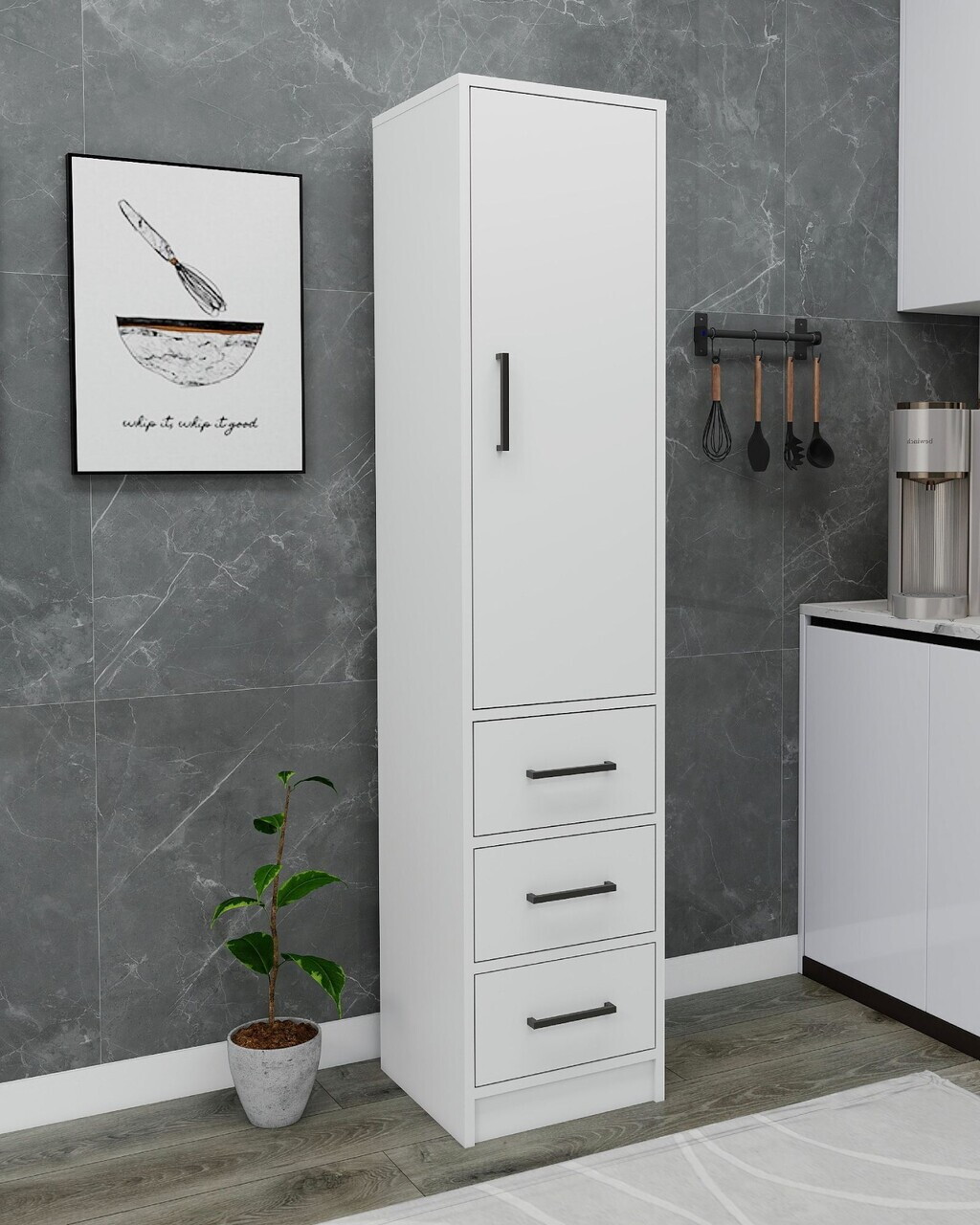 Dulap multifunctional, Hanah Home, Modera, 40x181.8x40 cm, PAL, Alb — imaginea 2
