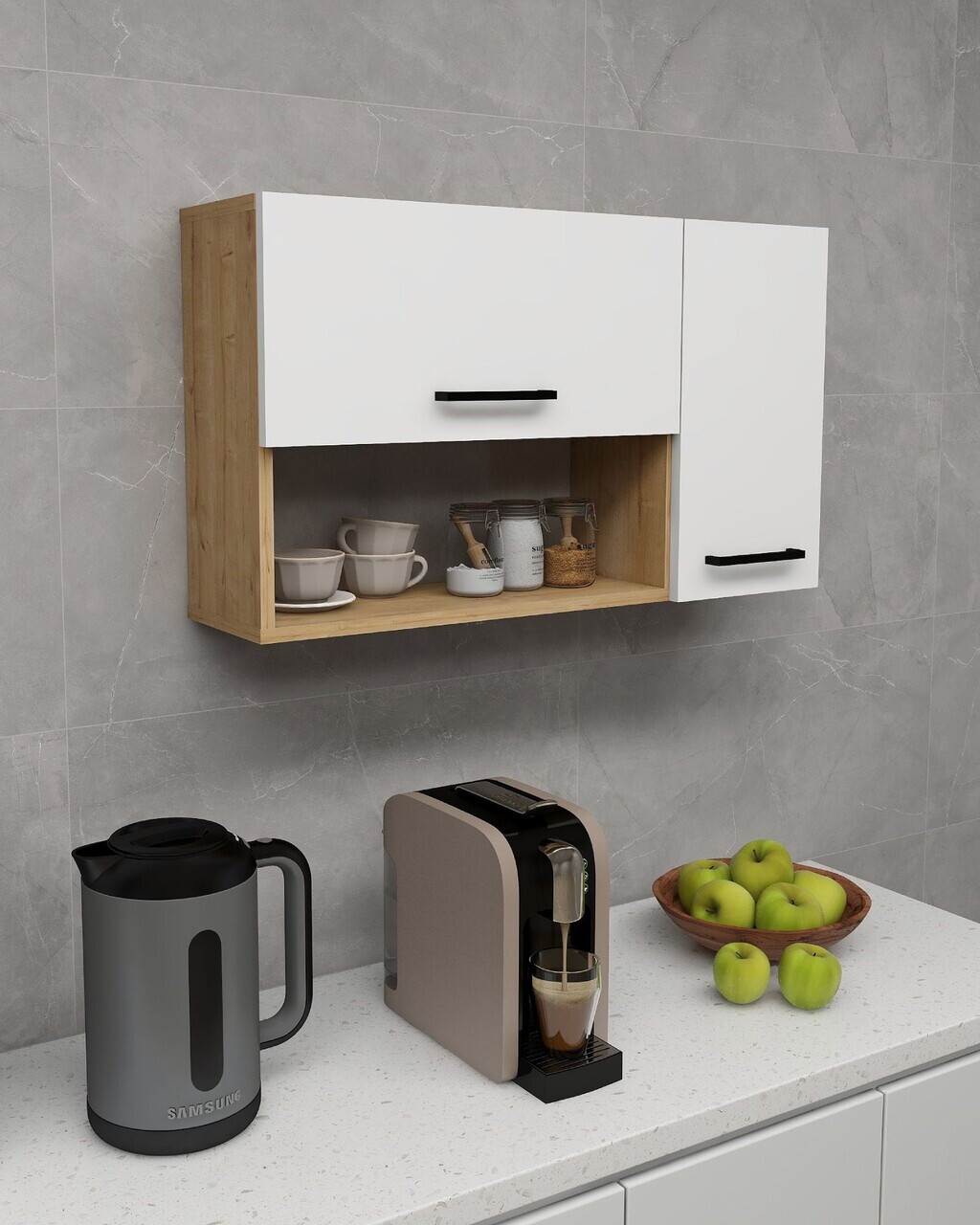 Dulap multifunctional, Hanah Home, Akasya, 90x52x23.8 cm, PAL, Stejar Safir / Alb — imaginea 3