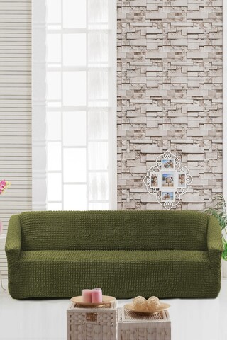 Husa elastica pentru canapea, 3 locuri, Viaden, Burumcuk Strech, 100% poliester, verde inchis /100