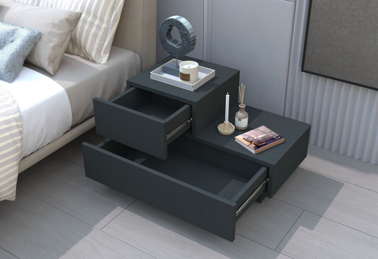 Noptiera, Hanah Home, Kayra, 70x35x38.3 cm, PAL, Antracit — imaginea 3