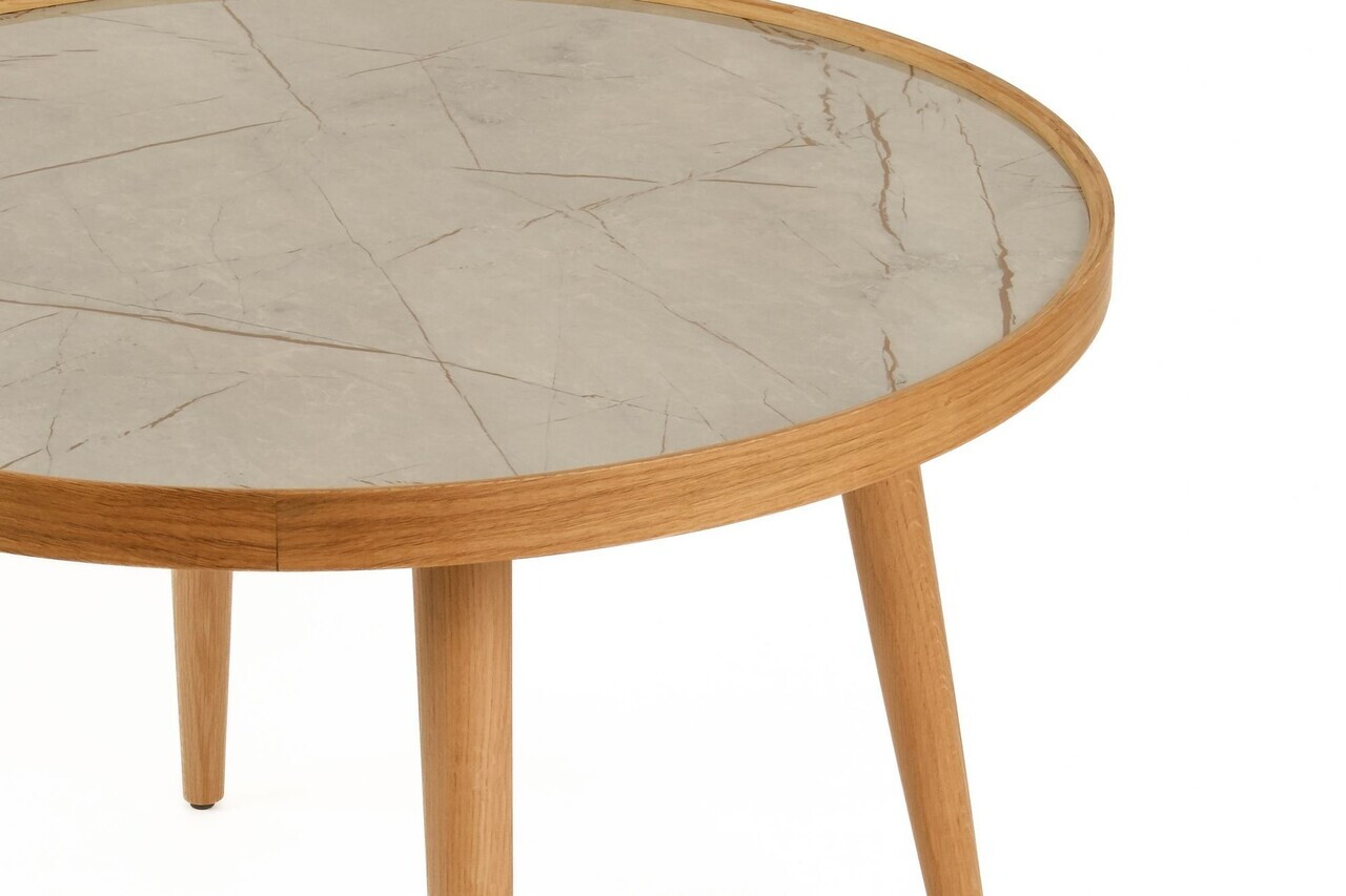 Masuta de cafea, Hanah Home, Polen 80, 80x48x80 cm, LEMN MASIV DE FAG, Stejar / Marmură gri — imaginea 4