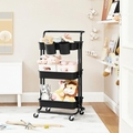 Carucior pentru depozitare, Songmics, 41.6x33.5x86.3 cm, otel/plastic, negru