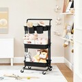 Carucior pentru depozitare, Songmics, 41.6x33.5x86.3 cm, otel/plastic, negru