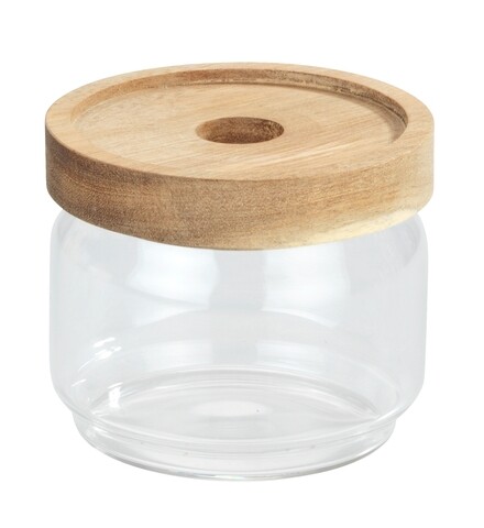 Recipient depozitare cu capac, wenko, vido, 0.3 l, 9 x 7.5 x 9 cm, sticla/lemn
