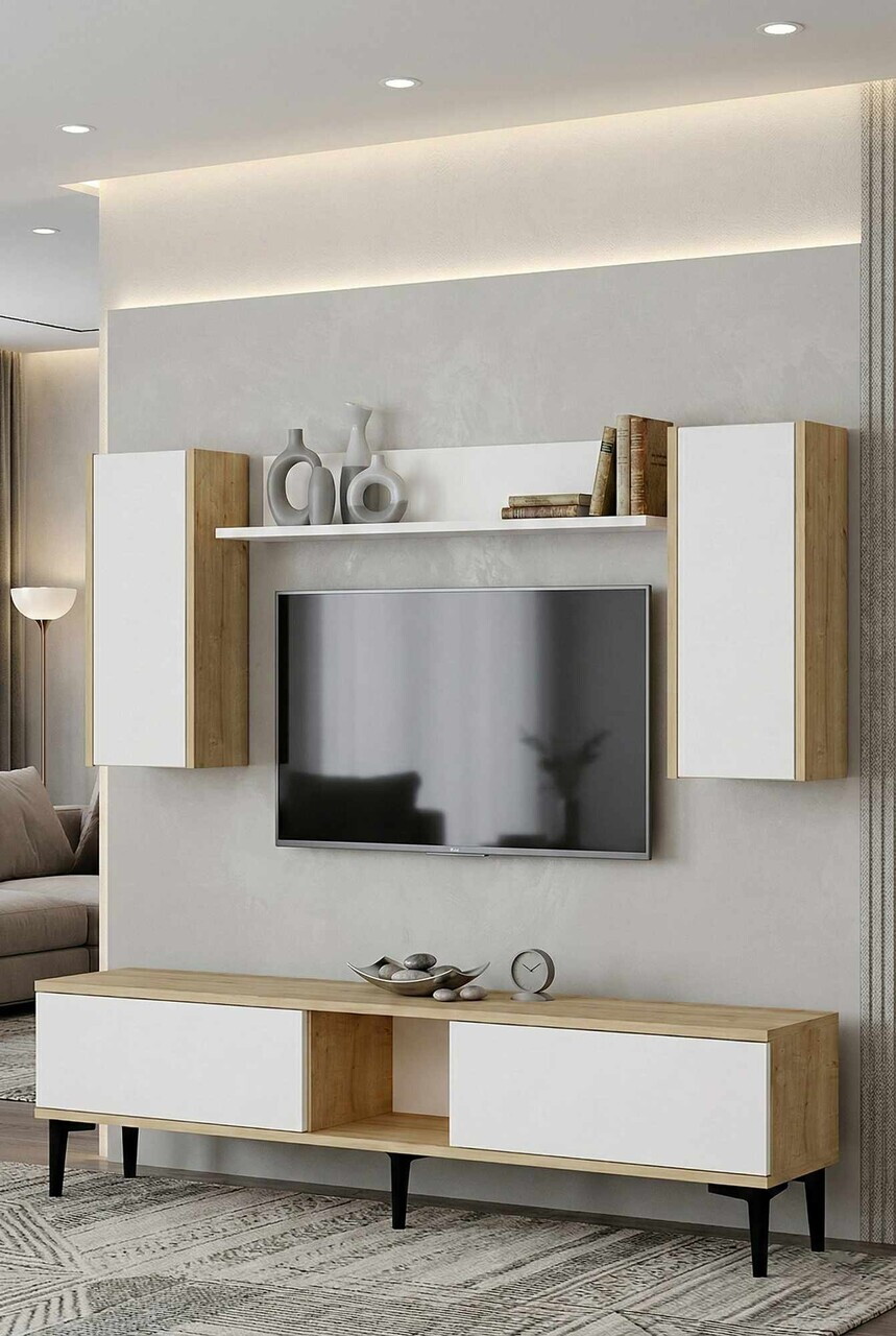 Comoda TV, Hanah Home, Didema 150, 150x40.5x30 cm, Stejar Safir / Alb — imaginea 2