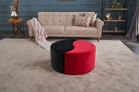 Taburet Alis Puf, Balcab Home, 80x80x40 cm, lemn, rosu/negru