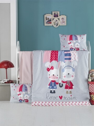 Lenjerie de pat pentru copii, Victoria, Loverain, 4 piese, 100% bumbac ranforce, multicolor /100