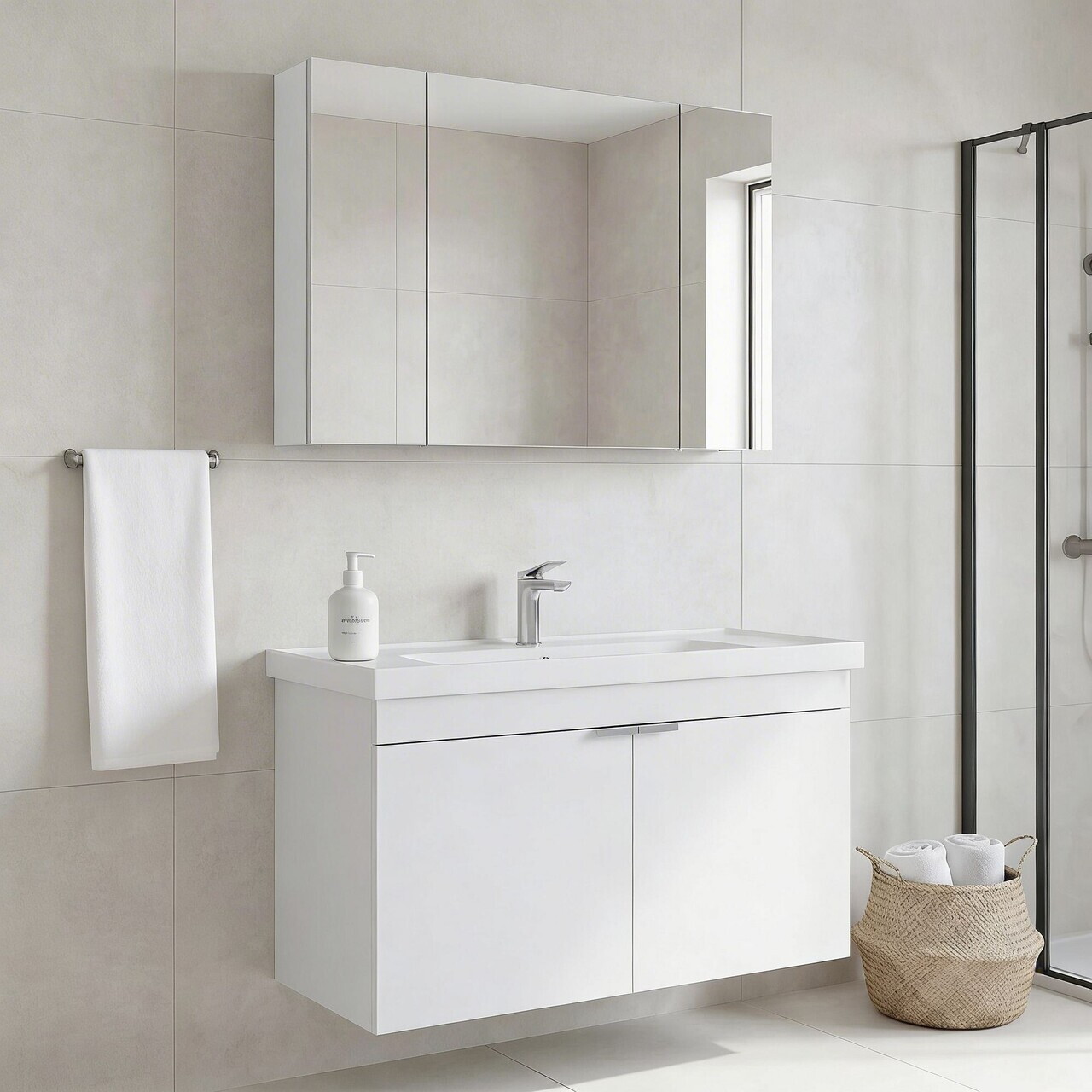 Set Dulap de Baie cu Chiuvetă și Oglindă (2 Piese), Hanah Home, Desna 100, Alb mat — imaginea 2