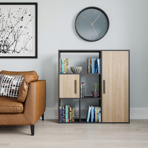 Corp biblioteca, zena home, ridge, 120x123.6x25 cm, pal, antracit / stejar