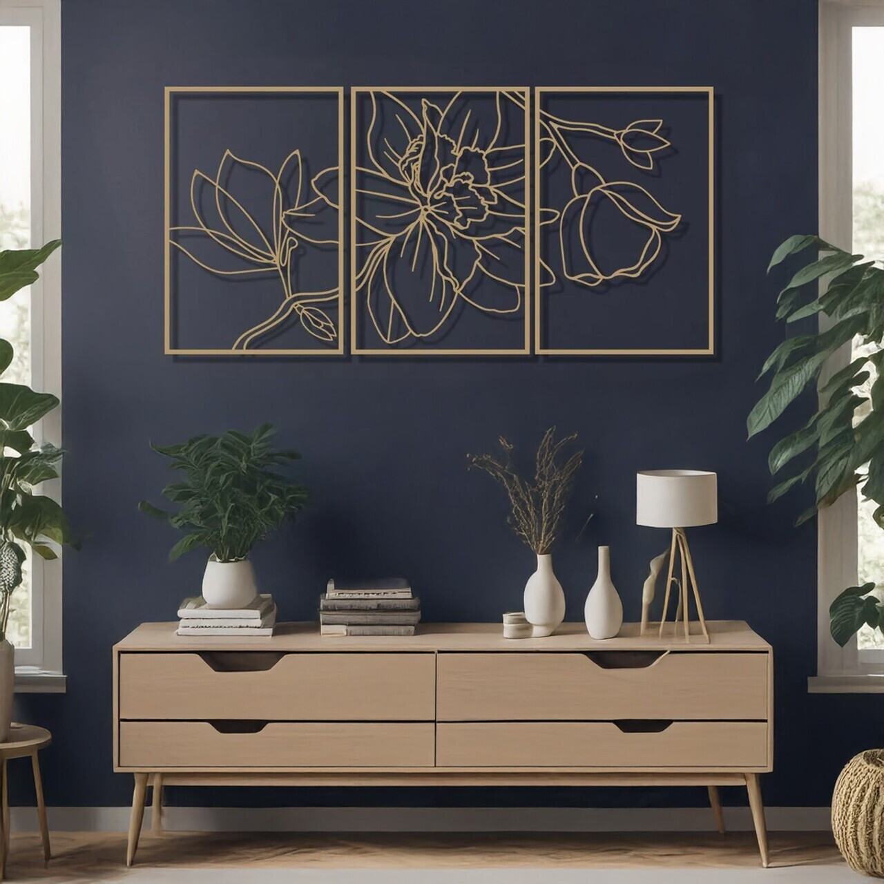 Set de accesorii decorative de perete din metal, DCV-1117-MT, Dimensiune: 30 x 50 cm (3 bucăți), Auriu
