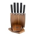 Set cutite 6 piese, Zokura, suport rotativ + suport tableta, inox/lemn acacia