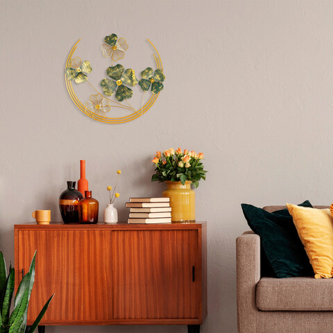 Decoratiune de perete, haiyang, metal, dimensiune: 70 x 70 x 5 cm, verde / aur