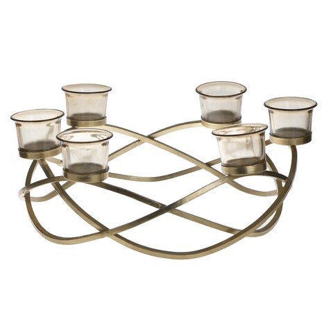 Suport pentru lumanari Gold, InArt, 6 lumanari, 34x34 cm, fier/sticla