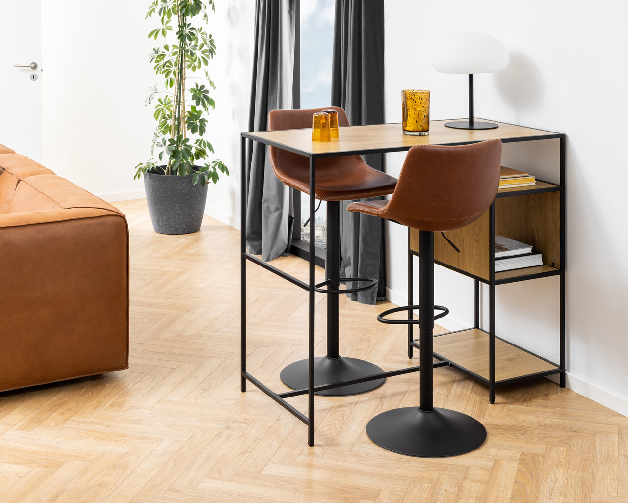 Scaun de bar Oregon, Actona, 47x51x110 cm, rotativ, piele ecologica/otel, brandy - view 4