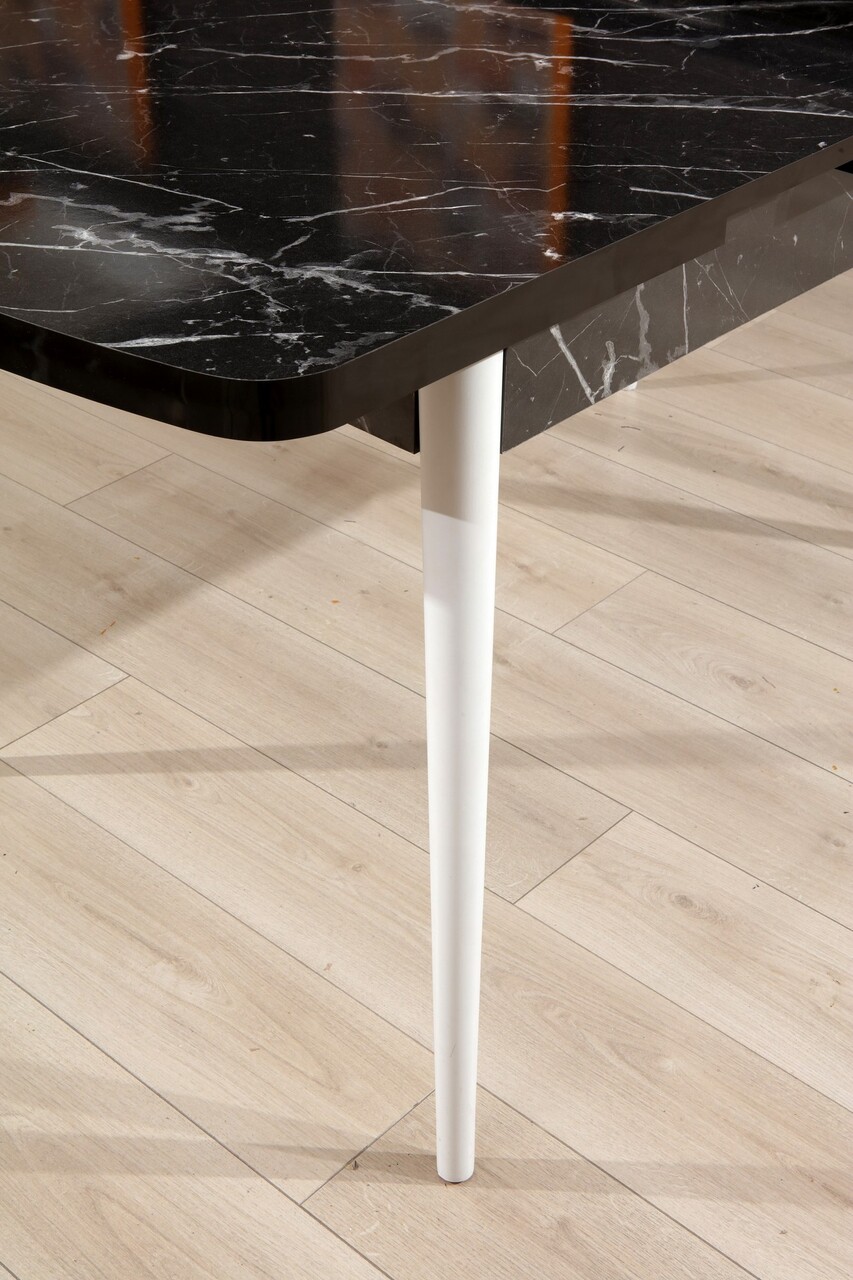 Masa de sufragerie extensibila, Beckley, Bendir, 132x79x76.5 cm, PAL, Alb/Negru - 2 | YEO