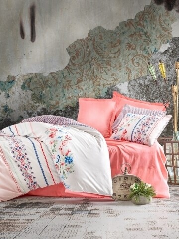 Lenjerie de pat pentru o persoana, 3 piese, 100% bumbac ranforce, Cotton Box, Elena Salmon