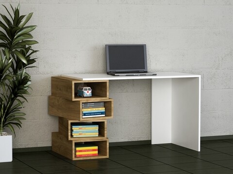 Birou Jenga, Woody Fashion, 130x60x75 cm, alb/maro 130x60x75