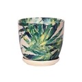 Ghiveci cu farfurie Wenus, Feriga, ceramica, 15 cm, crem/verde