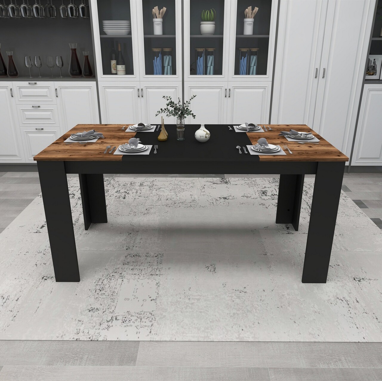 Masa, Arnetti, Line, 76.8x160x80 cm, PAL, Nuc deschis / Negru - 2 | YEO