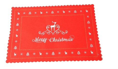 Poza Suport pentru farfurie Merry Christmas, Mercury, 45x30 cm, fetru, alb/rosu