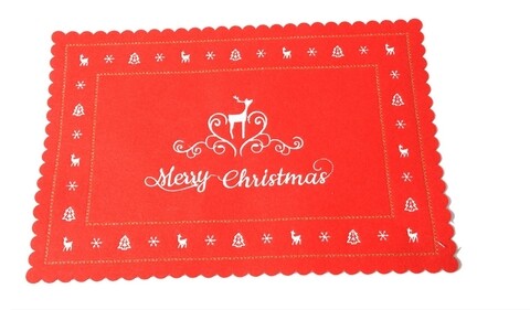 Suport pentru farfurie merry christmas, mercury, 45x30 cm, fetru, alb/rosu